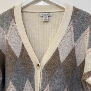 Argyle Cardigan Sweater Preppy School Girl Classic Grandpa Academia Diamond MED